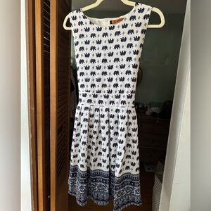 White and Blue Elephant Print Dress